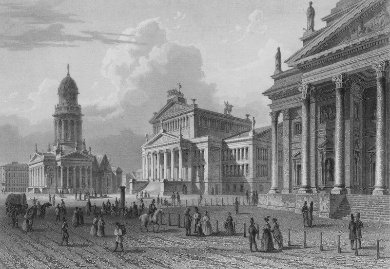A Gendarmenmarkt, Berlin (acélmetszet) alkotó: German School