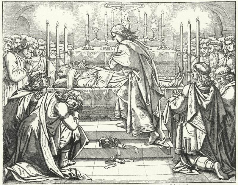 III. Ottó római római császár Prágai Szent Adalbert sírjánál (metszet) alkotó: German School