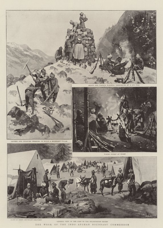 Az Indo-Afgán Határbizottság munkája (litho) alkotó: German School