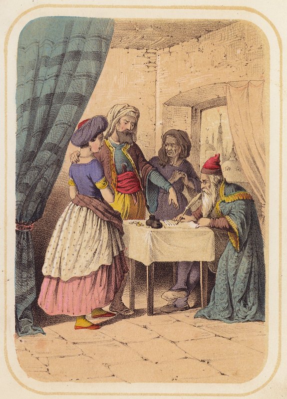 A bandita, Albondokani, az Ezeregy éjszaka jelenetében (színes litó) alkotó: German School