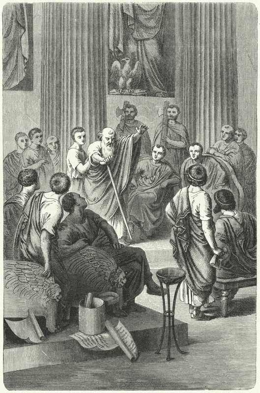 A vak Appius Claudius Caecus a római szenátusban Cineas ellen beszél, Epiris Pyrrhus nagykövete, ie 279 (metszet) alkotó: German School
