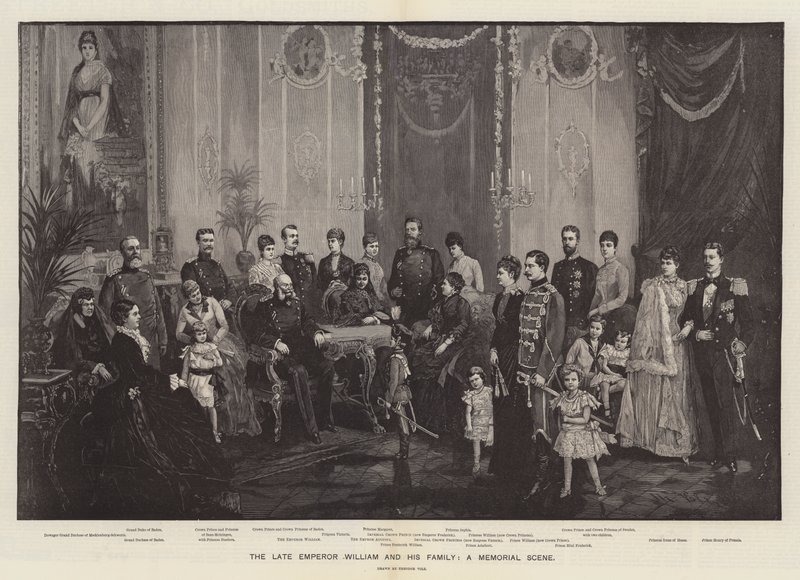 A néhai Vilmos császár és családja, emlékjelenet (metszet) alkotó: German School