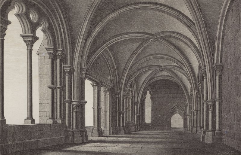 A maulbronni kolostor előcsarnoka, Baden-Württemberg, Németország (metszet) alkotó: German School