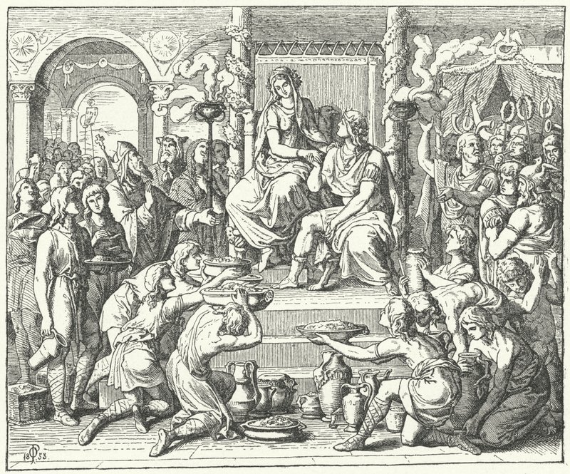 Ataulf, a vizigótok királya és Galla Placidia, I. Theodosius római császár lánya házassága, 414 (metszet) alkotó: German School