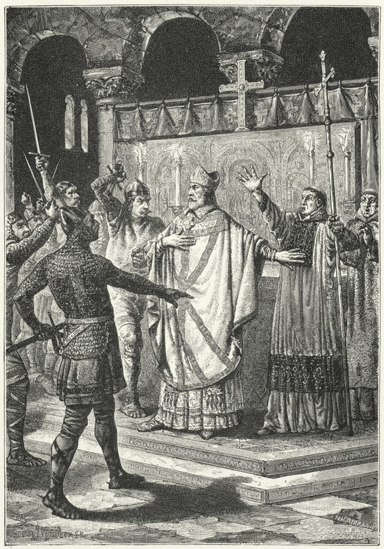 Thomas a Becket meggyilkolása a canterburyi katedrálisban alkotó: German School