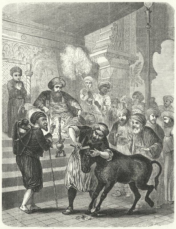 A paraszt és a segge Harun al-Rashid kalifa előtt (metszet) alkotó: German School