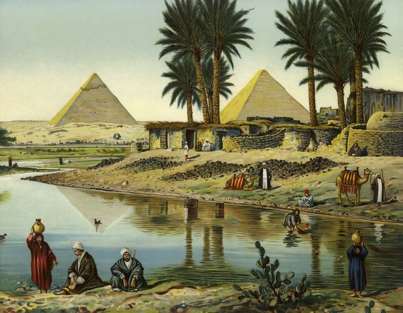 A gizehi piramisok (chromolitho) alkotó: German School