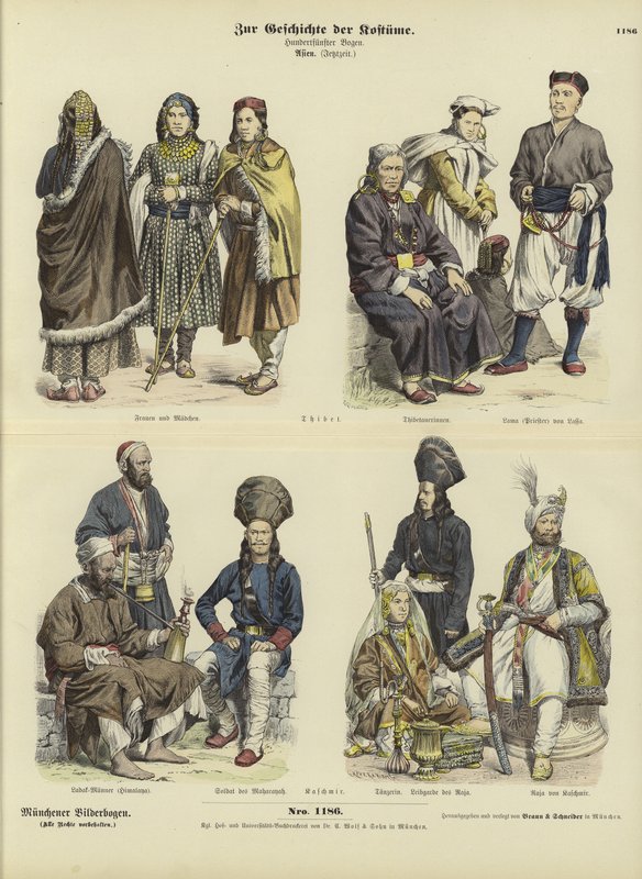 Tibeti és kasmíri jelmezek, 19. század alkotó: German School