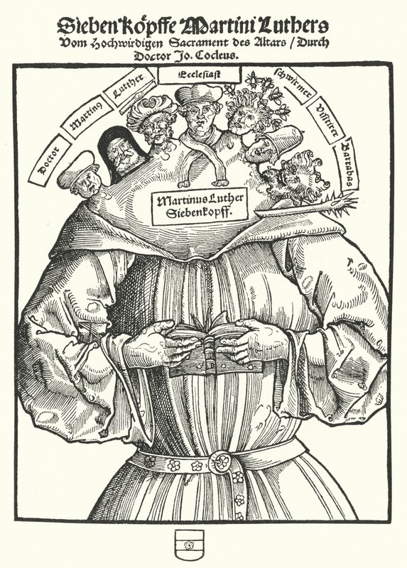 John Cochlaeus Luther hét feje című röpiratának címlapja alkotó: German School