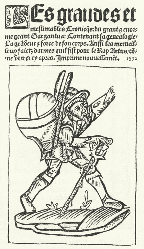 Címlap a Gargantua legismertebb kiadásából, Francois Rabelais regényéből (metszet) alkotó: German School