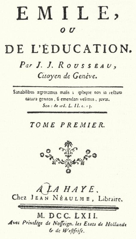Címlap Jean-Jacques Rousseau Emile első kiadásából, amely 1762-ben jelent meg (metszet) alkotó: German School