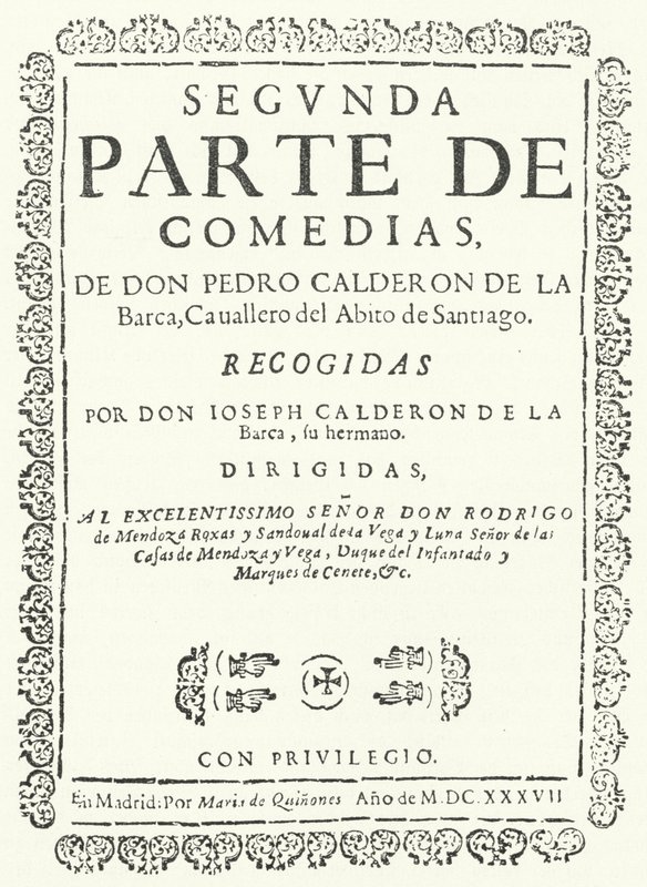Címlap az 1637-ben megjelent Calderon Comediák négy kötete közül a másodikból (metszet) alkotó: German School