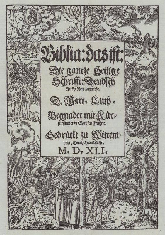 Martin Luthers Biblia 1541-es kiadásának címlapja alkotó: German School