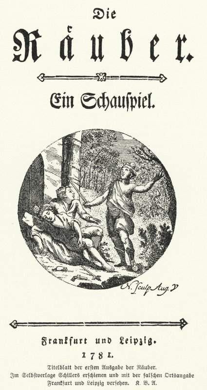 Friedrich Schiller Die Rauber (A rablók) című drámája első kiadásának címlapja alkotó: German School