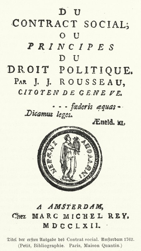 Jean-Jacques Rousseau A társadalmi szerződés első kiadásának címlapja alkotó: German School
