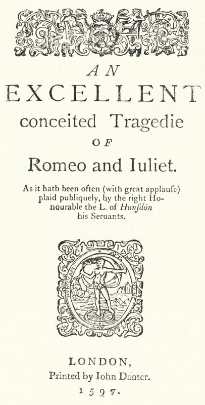 Shakespeare Rómeó és Júliája első kvartókiadásának címlapja (metszet) alkotó: German School