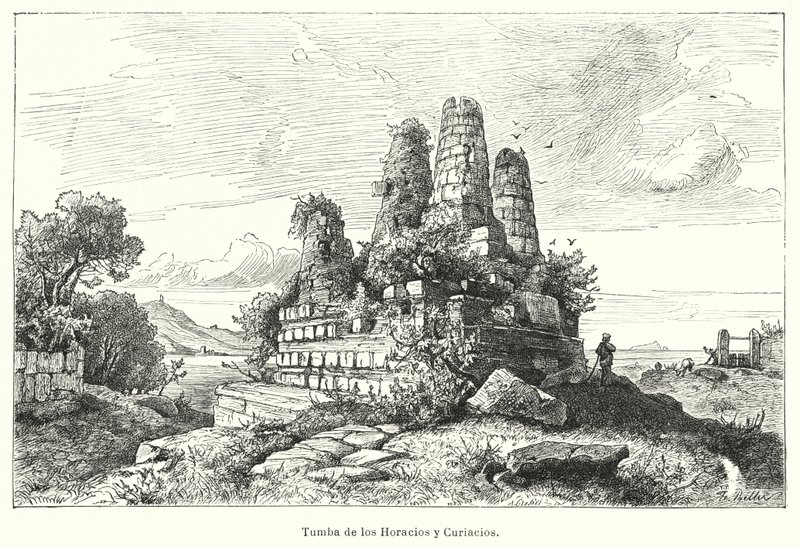 Horatii és Curiatii sírja, az ókori római legenda harcosai (litho) alkotó: German School