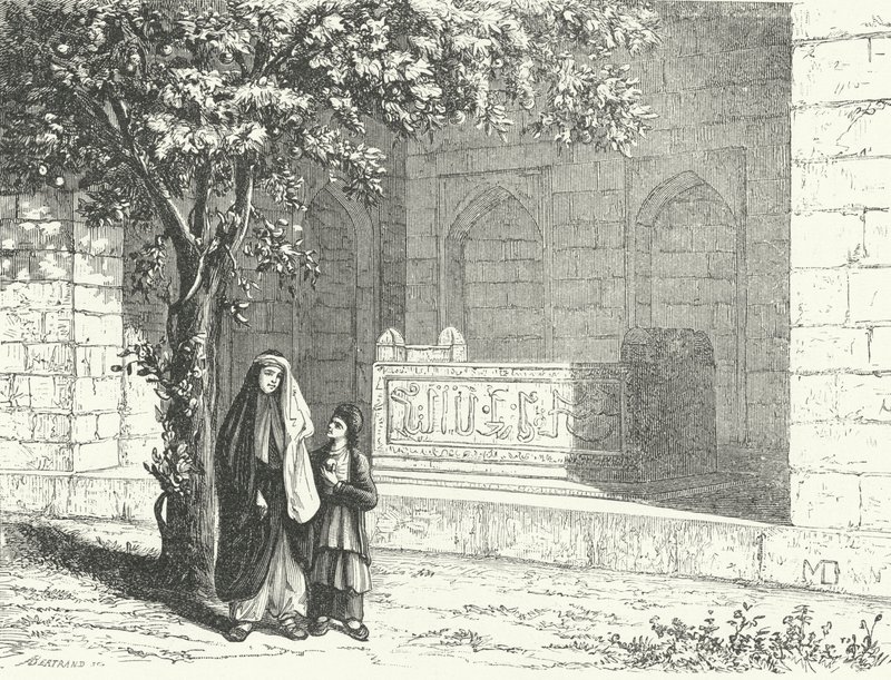 Saadi perzsa költő sírja Shiraz iráni városában (metszet) alkotó: German School
