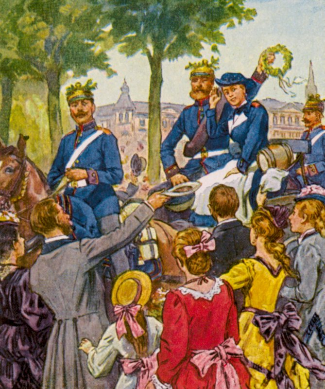 Truppenheimkehr / Csapatok visszatérése (színes litográfia) alkotó: German School