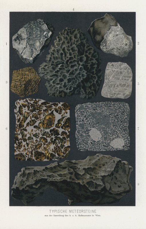 A meteoritok típusai (színes litho) alkotó: German School