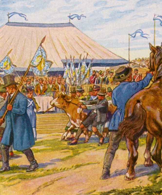 Viehpreisverteilung / Állattenyésztési ármegosztás (színes litográfia) alkotó: German School