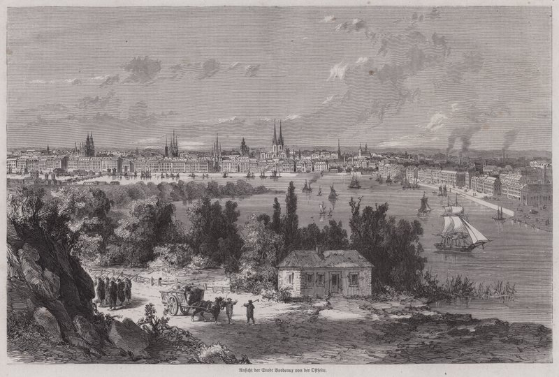 Kilátás Bordeaux-ra, Franciaország (metszet) alkotó: German School