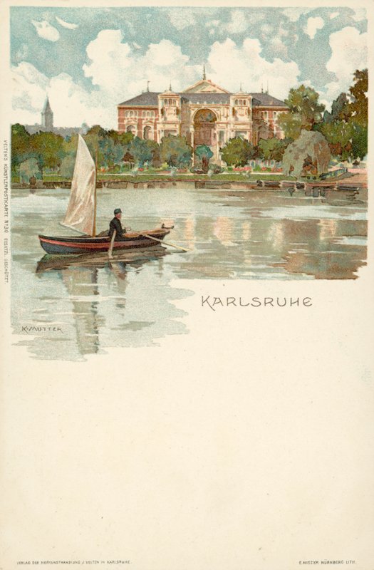 Kilátás Karlsruhe városára Németországban (chromolitho) alkotó: German School