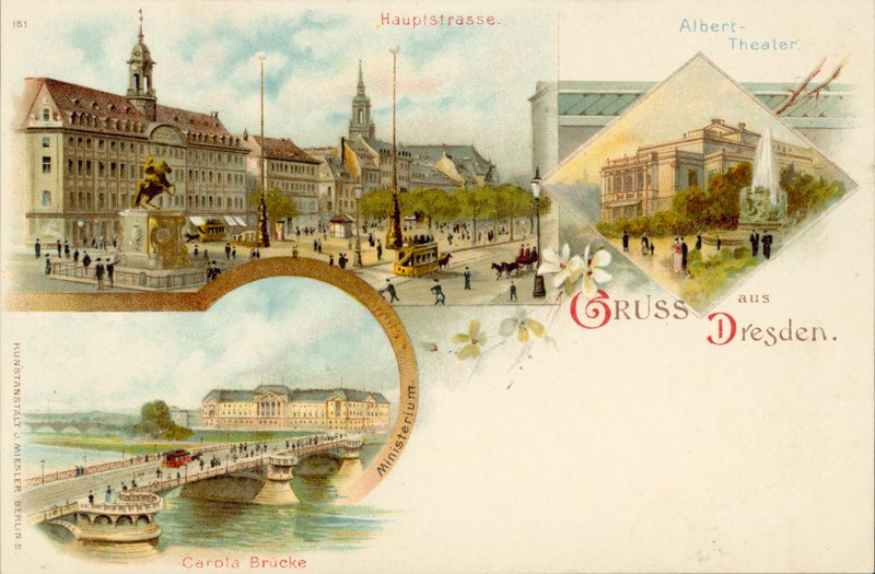 Kilátás Drezdára, Németország (chromolitho) alkotó: German School