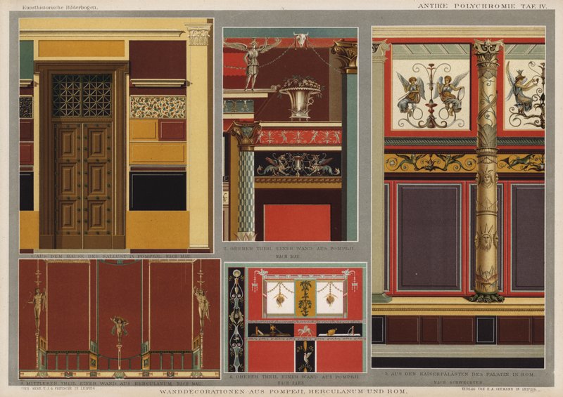 Fali dekorációk Pompeiiből, Herculaneumból és Rómából (színes litho) alkotó: German School