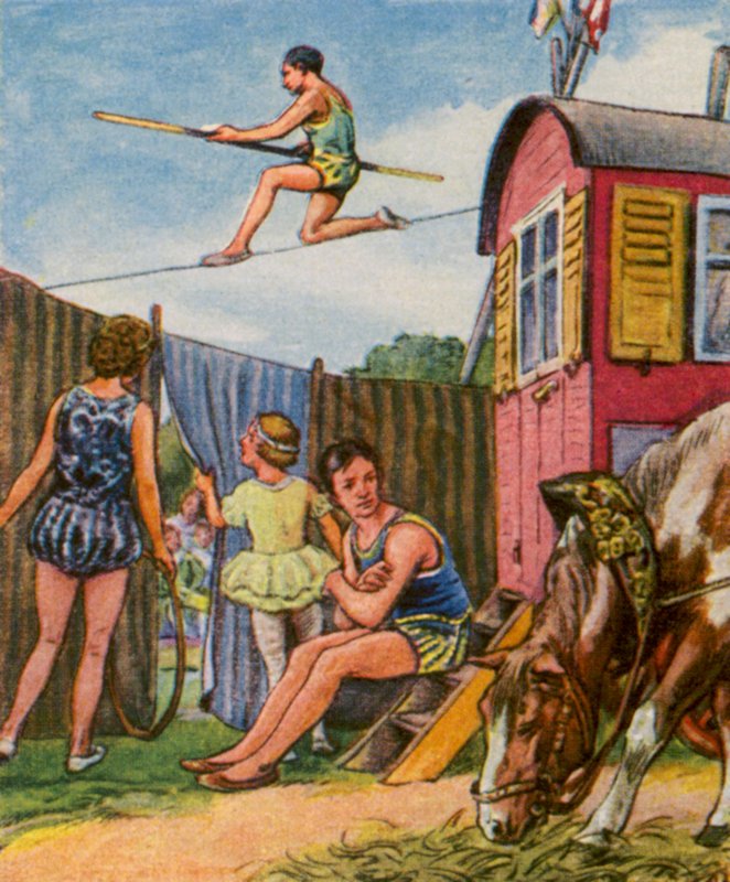 Wanderzirkusz / Vándorcirkusz (színes litográfia) alkotó: German School
