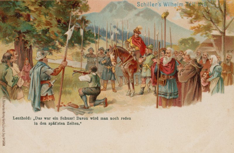 William Tell kilövi az almát fiai fejéből alkotó: German School