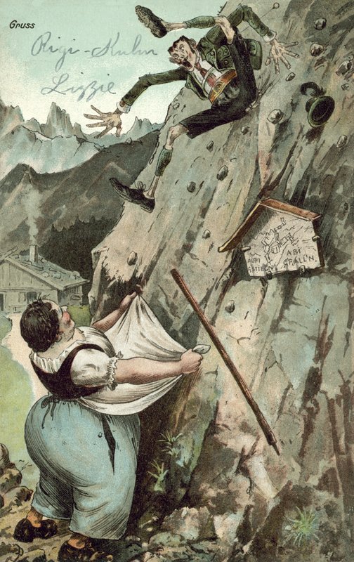 Nő elkapja a hegyről zuhanó férfit (színes litó) alkotó: German School