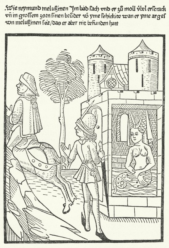Fametszet, amely Melusine legendájának egy jelenetét ábrázolja alkotó: German School