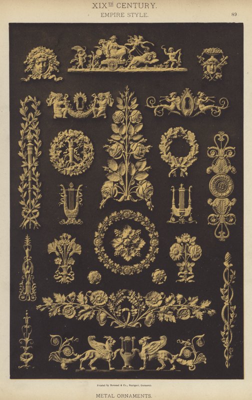 XIX. század, empire stílusú, fémdíszek (színes litó) alkotó: German School