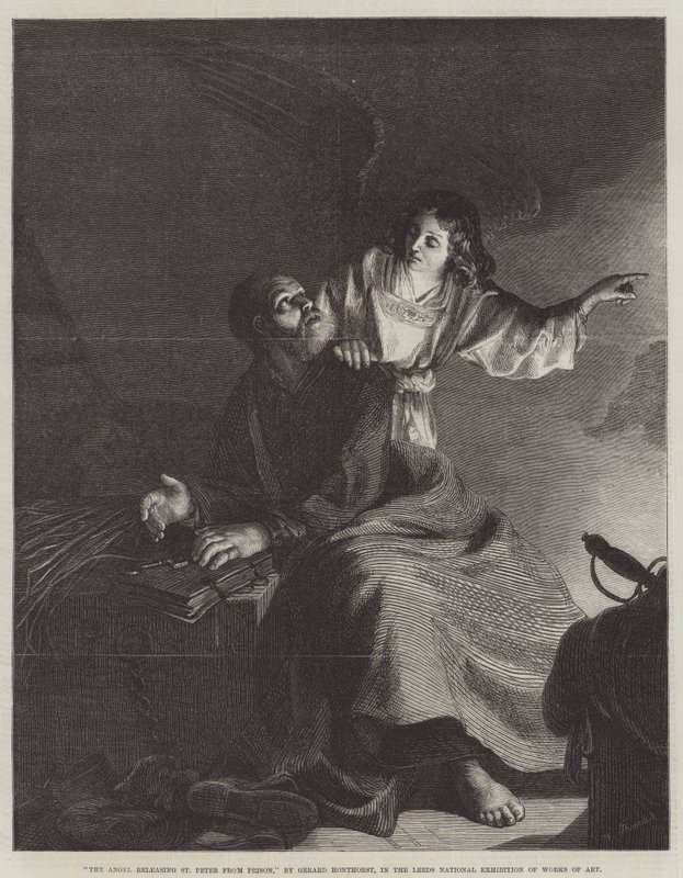 Az angyal, kiengedi Szent Pétert a börtönből alkotó: Gerrit van Honthorst