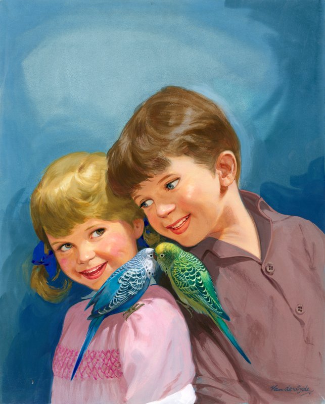 Fiú és lány budgerigarokkal alkotó: Gerritt Vandersyde