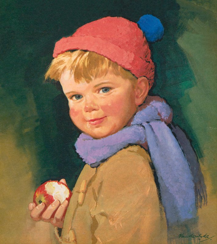 Fiú almát eszik (színes litográfia) alkotó: Gerritt Vandersyde