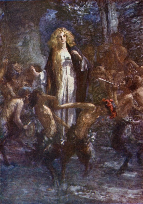 "A szatírok vidáman táncoltak körülötte" (színes litho) alkotó: Gertrude E. Demain (after) Hammond