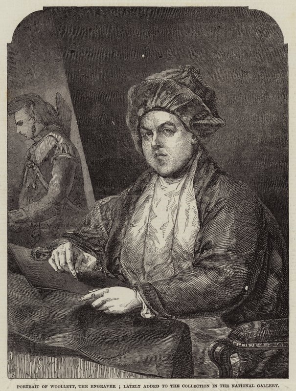 Woollett, a gravírozó portréja; nemrég került a Nemzeti Galéria gyűjteményébe alkotó: Gilbert Stuart