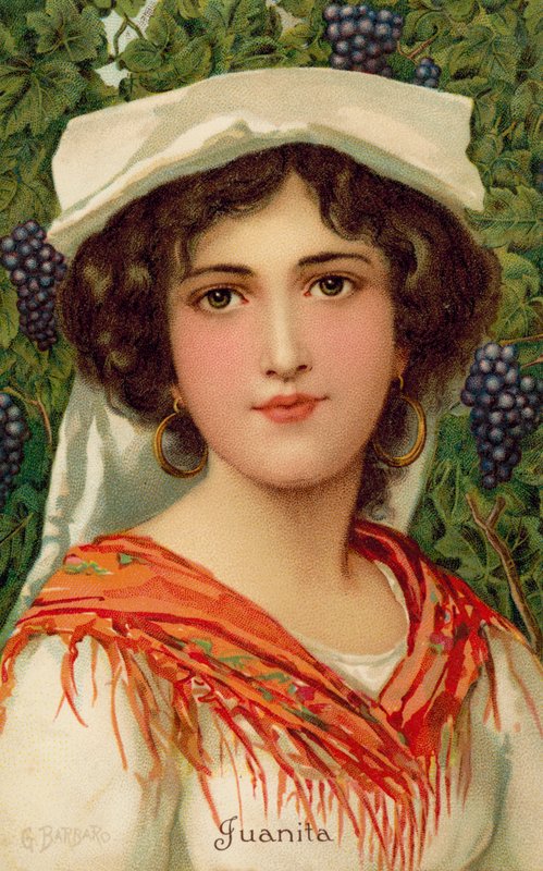 Szőlőtős nő portréja (színes litó) alkotó: Giovanni Barbaro