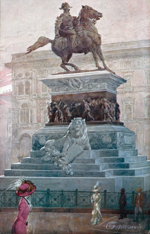 Milánó / Milánó: II. Viktor Emánuel emlékműve (színes litográfia) alkotó: Giovanni Guerzoni