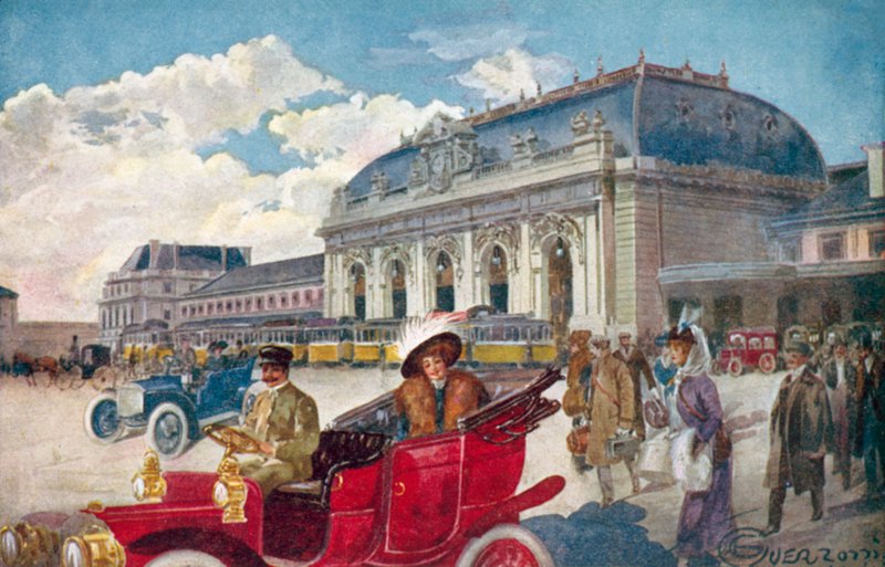 Milánó / Milan: Stazione Centrale (színes litográfia) alkotó: Giovanni Guerzoni