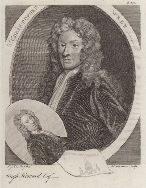 Sir Christopher Wren angol építész és Hugh Howard angol művész és gyűjtő (metszet) alkotó: Godfrey (after) Kneller