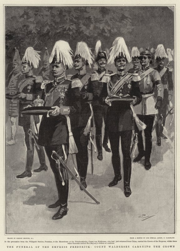 Frigyes császárné temetése, a koronát hordozó Waldersee gróf alkotó: Gordon Frederick Browne