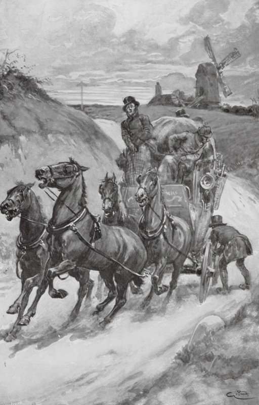 Egy színpadi edző a régi időkben (litográfia) alkotó: Gordon Frederick (after) Browne