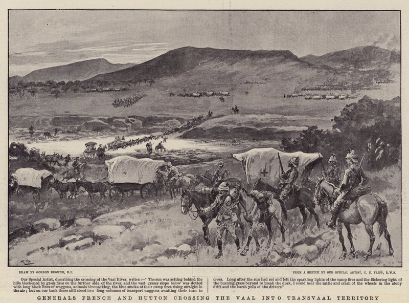 French és Hutton tábornokok átkelnek a Vaalon Transvaal területére alkotó: Gordon Frederick Browne