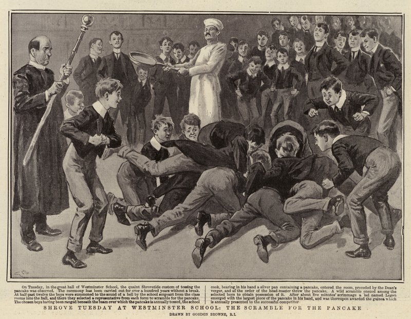 Húshagyó kedd a Westminster Schoolban, a palacsintáért alkotó: Gordon Frederick Browne