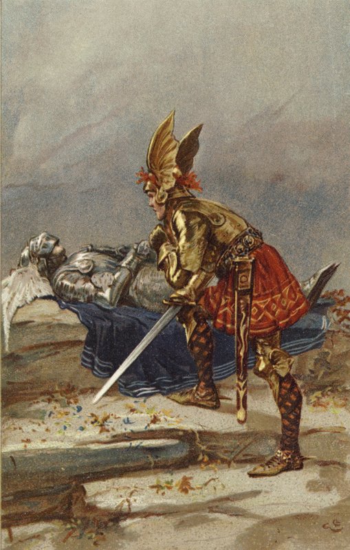 Sigurd azt mondta magában, hogy bármi is történik, az arcát kell néznie (chromolitho) alkotó: Gordon Frederick Browne
