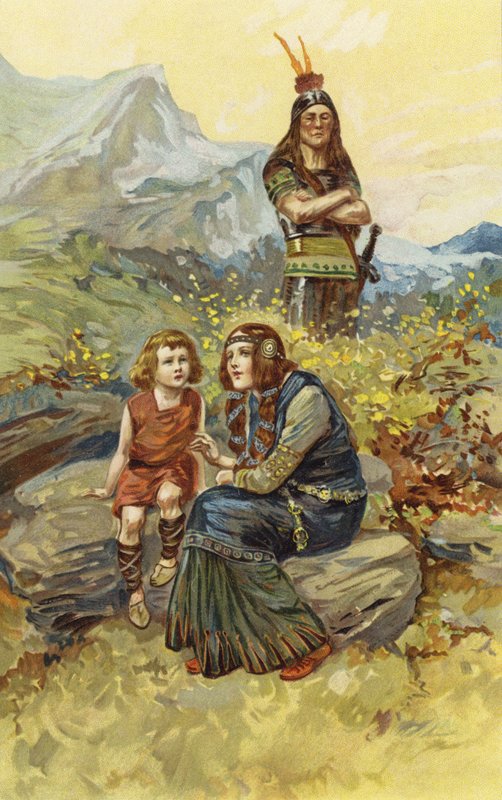 A kötelékasszony és Olaf, a fia a reggeli napsütésben ültek (chromolitho) alkotó: Gordon Frederick Browne