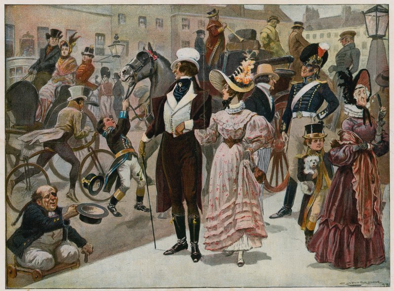 Századunk korai napjai - Piccadilly, London, 1800-ban; színes lemez alkotó: Gordon Frederick Browne